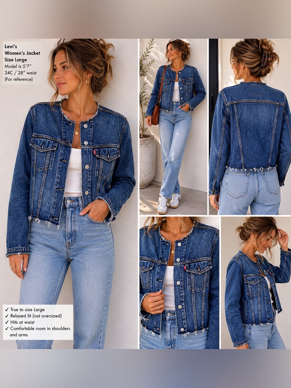Levi’s Collarless Raw Hem Trucker Jacket • Upcycled Denim • Modern Minimalist L